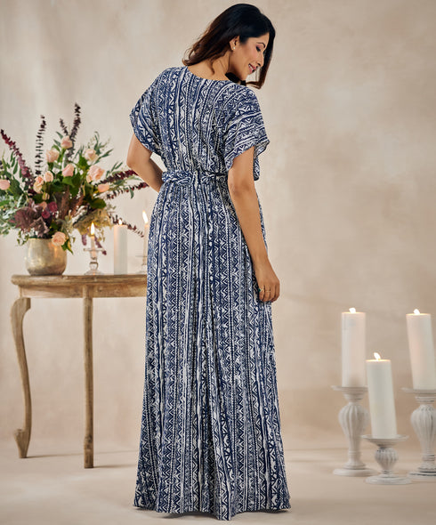 Printed Cotton Braided Blue Maxi